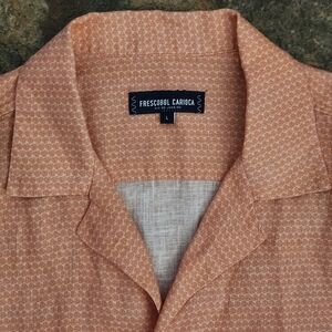 Frescobol Carioca Shirt 100% Linen Lg Button Up Salmon White Herringbone Pink